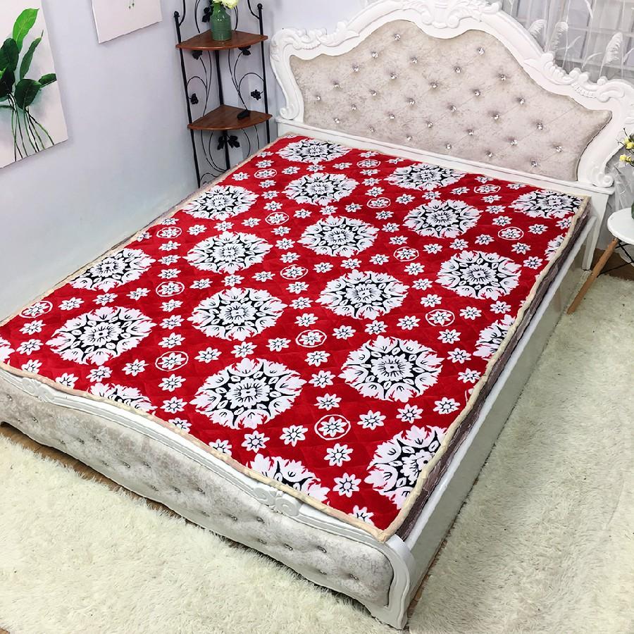Thảm Nỉ, Thảm Cừu Đa Năng Trải Giường 3 Lớp Siêu Dày, Siêu Ấm MẪU THỔ CẨM ĐỎ