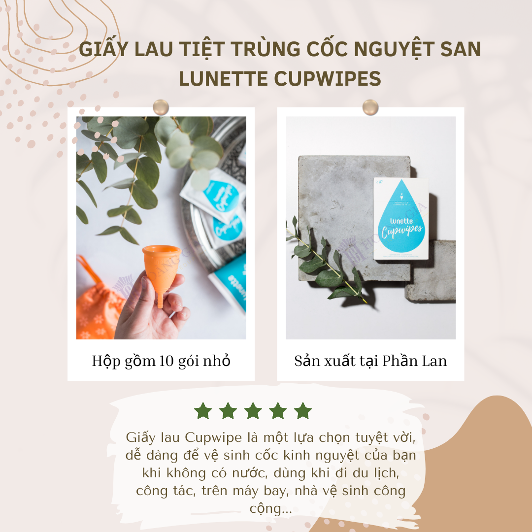 Giấy Lau Tiệt Trùng Cốc Nguyệt San Lunette CupWipes - Hộp 10 Tờ Chứa Cồn Y Tế - Không Cần Nước Tiện Lợi Trong Mọi Hoàn Cảnh Đi Chơi Đi Làm - Sản Xuất Tại Phần Lan - Hàng Chính Hãng - Lunette CupWipes