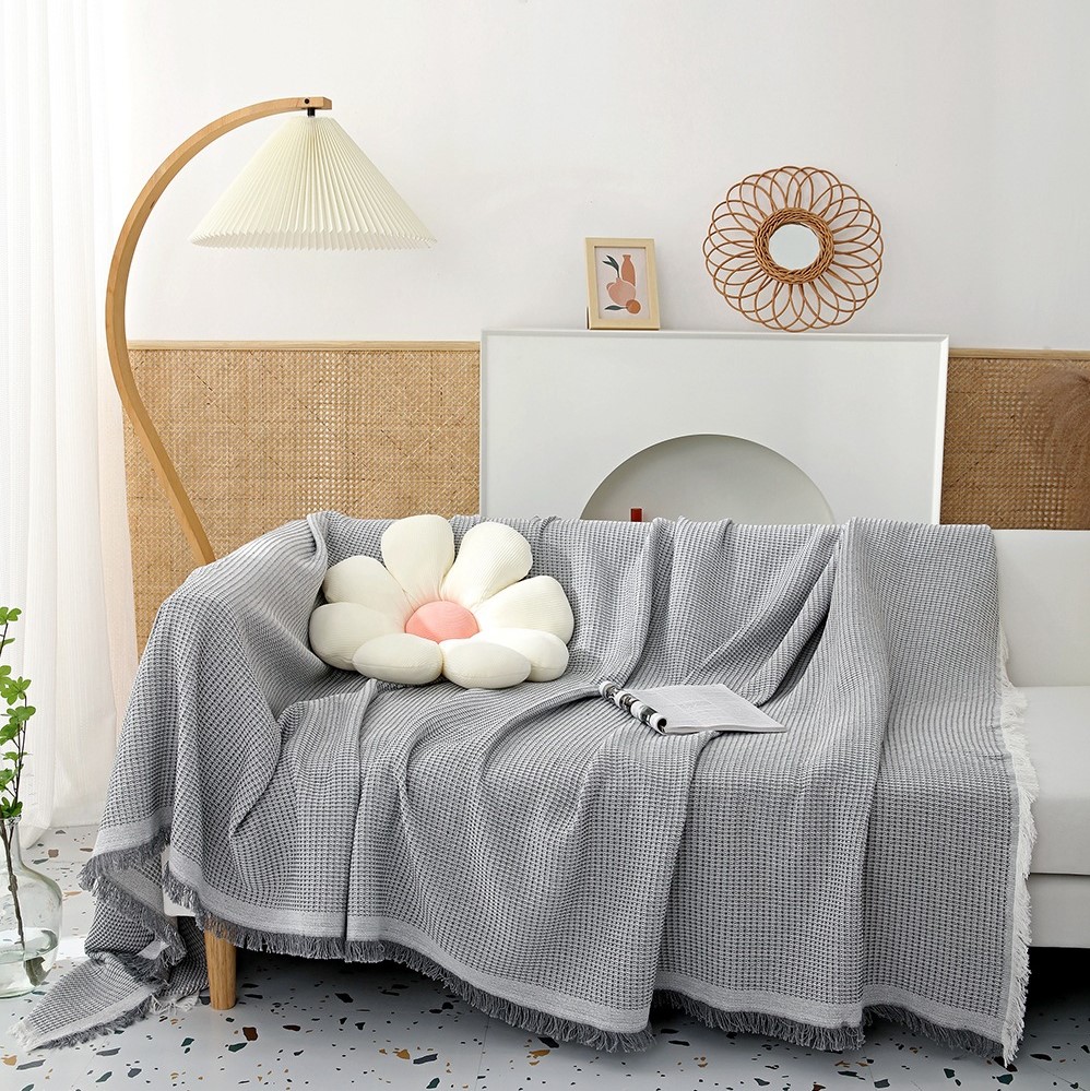 Thảm Phủ Sofa Dập Caro Vuông Màu Đơn Sắc Phủ Ghế
