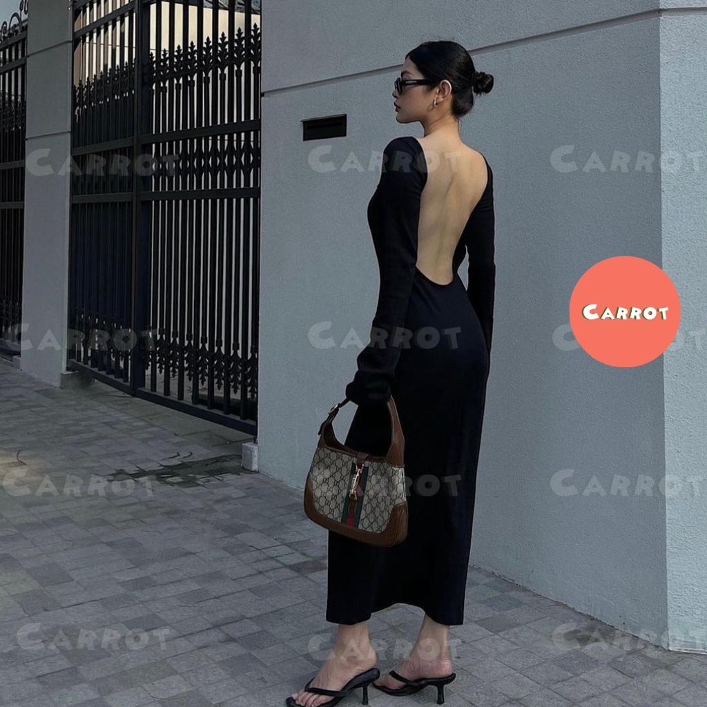 Đầm body sexy tay dài ôm hở lưng chất co giãn váy nữ tôn dáng sáng da chất xịn co giãn tốt carrotxinhdep