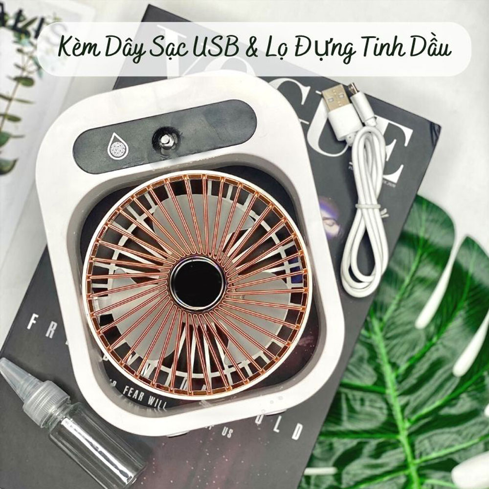 Quạt Mini Phun Sương, Quạt Tích Điện Tạo Ẩm SeaSy, Phun Sương Tạo Ẩm, Điều Hòa Không Khí, 3 Cấp Độ Gió, Cảm Ứng Vân Tay 1 Chạm - Hàng Chính Hãng