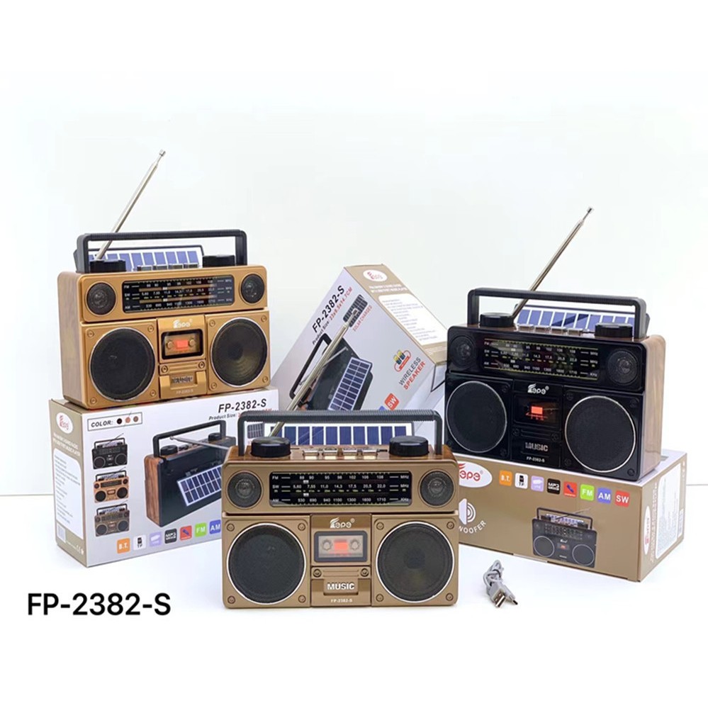 Đài Radio Bluetooth Năng Lượng Mặt trời FePe,FP-2382-S, FM, AM, SW, Cổng Cắm USB, Thẻ Nhớ -Hàng Chính Hãng