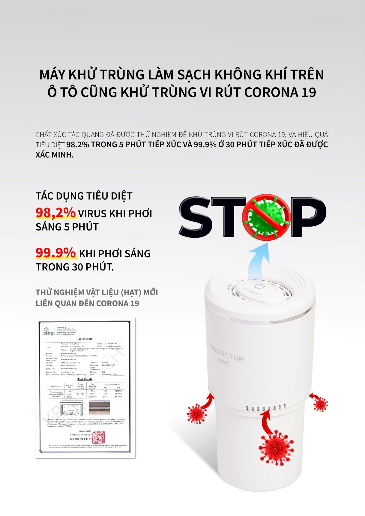 MÁY LỌC KHÔNG KHÍ KHỬ KHUẨN, KHỬ MÙI Ô TÔ - CHÍNH HÃNG HÀN QUỐC APC AIR DOCTOR TUMBLER