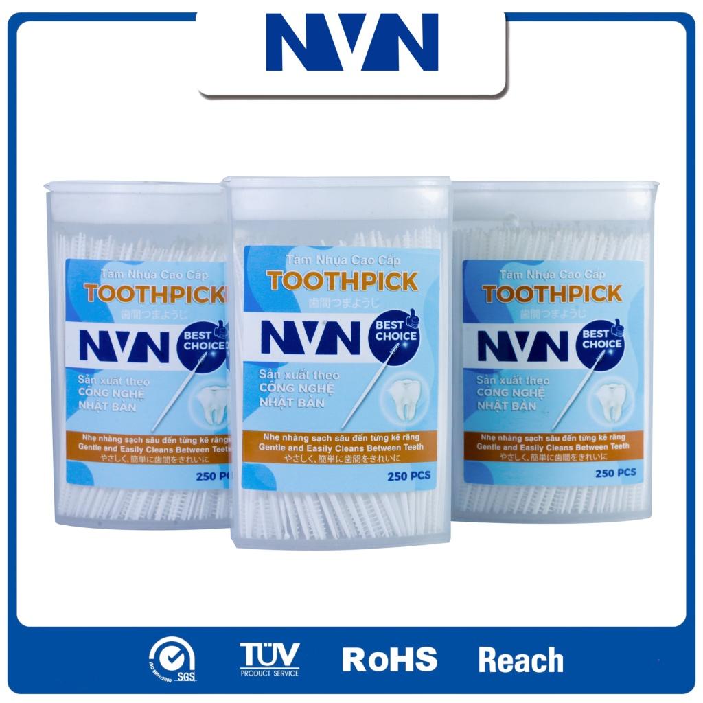 SET 12 Hộp Tăm Nhựa Cao Cấp NVN làm sạch răng miệng, cho hơi thở thơm mát (12 x Hộp 250 tăm)