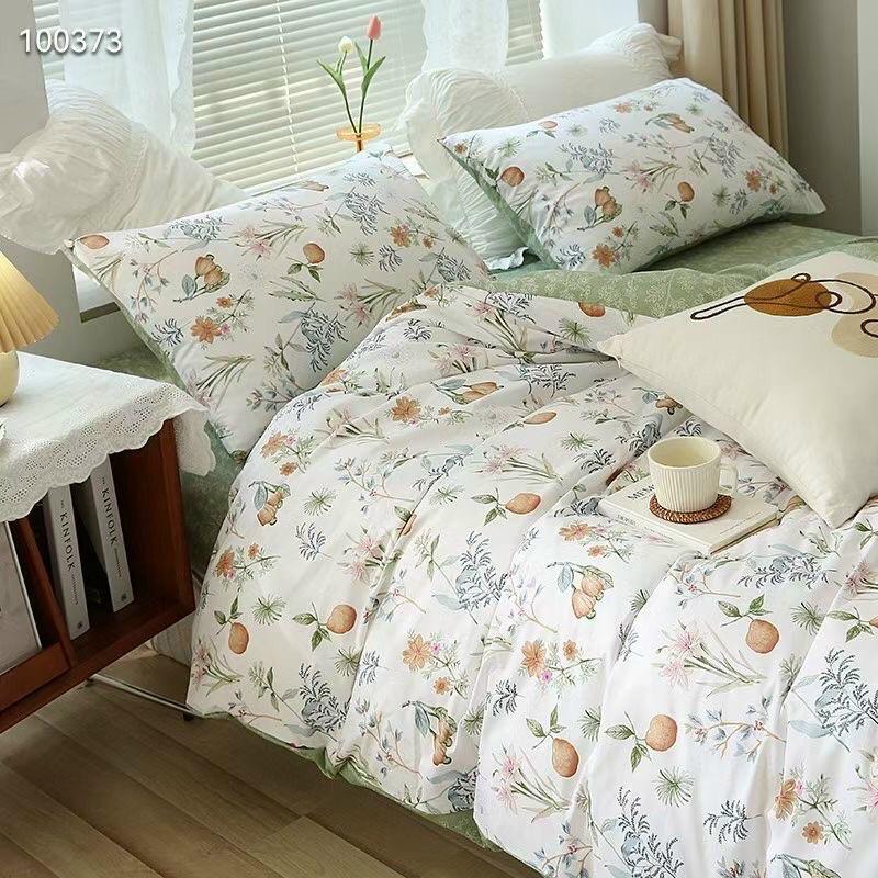 Bộ Chăn Ga gối Cotton Living 100%cotton Hàng Nhập Khẩu Cao Cấp 4 Món Mẫu Xanh Lá