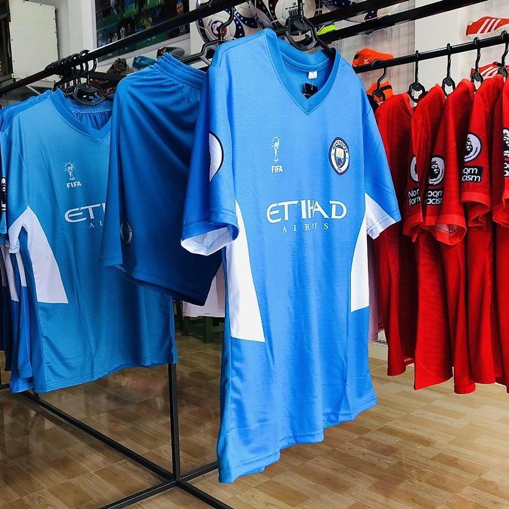 Sét đồ  bộ quần áo bóng đá thể thao CLB Manchester City Blue mẫu hot siêu đẹp