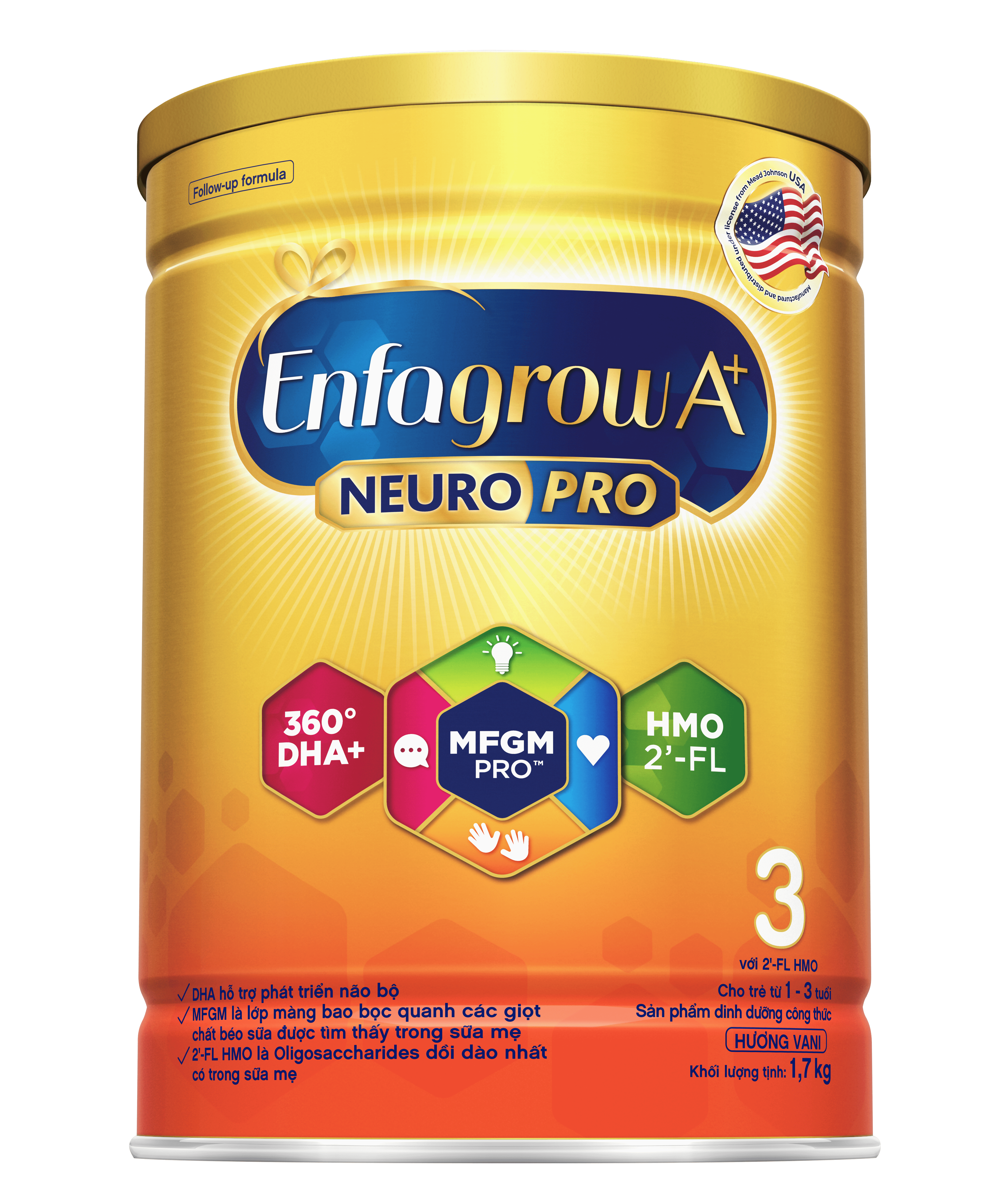 Sữa bột Enfagrow A+ NeuroPro 3 với 2’-FL HMO cho trẻ từ 1 – 3 tuổi– 1.7kg
