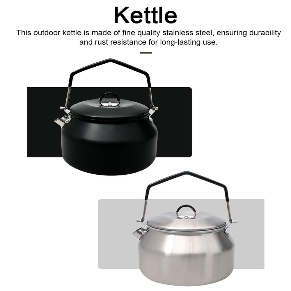 Outdoor Stainless Steel Kettle Locking Handle Camping Hung Pot Portable Coffee Pot Tea Pot Picnic Cooker 1.1L Teapot Water Boiling Accessory