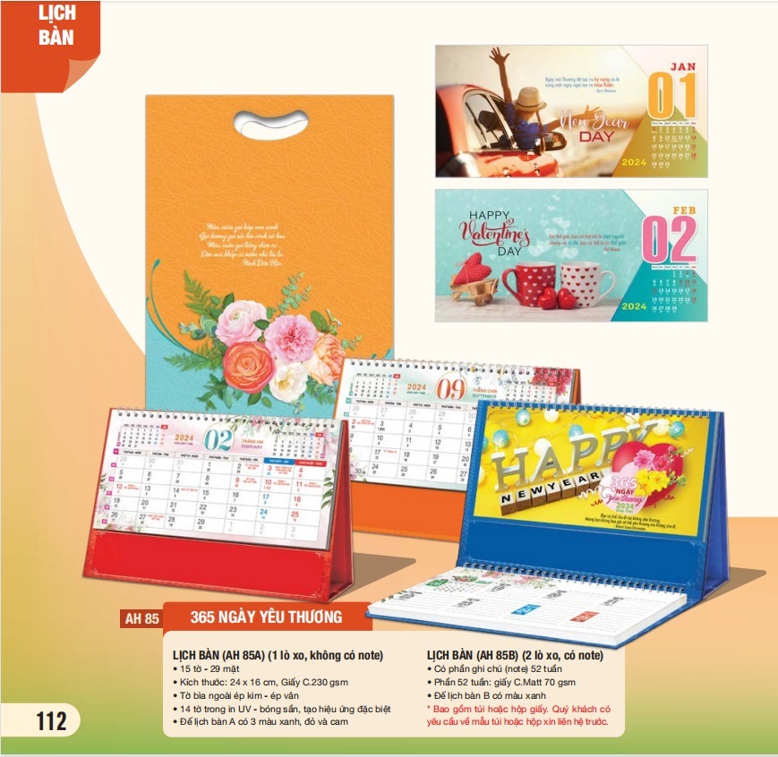Combo 5 cuốn lịch bàn 2024 - MS AH-81 - AH-90