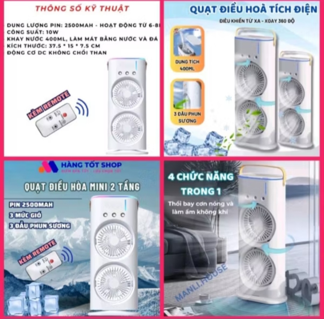 1 CÂY QUẠT PHUN SƯƠNG 2 TẦNG GIÓ SIÊU MÁT LẠNH CÓ ĐIỀU KHIỂN TỪ XA TÍCH ĐIỆN HÀNG CHUẨN