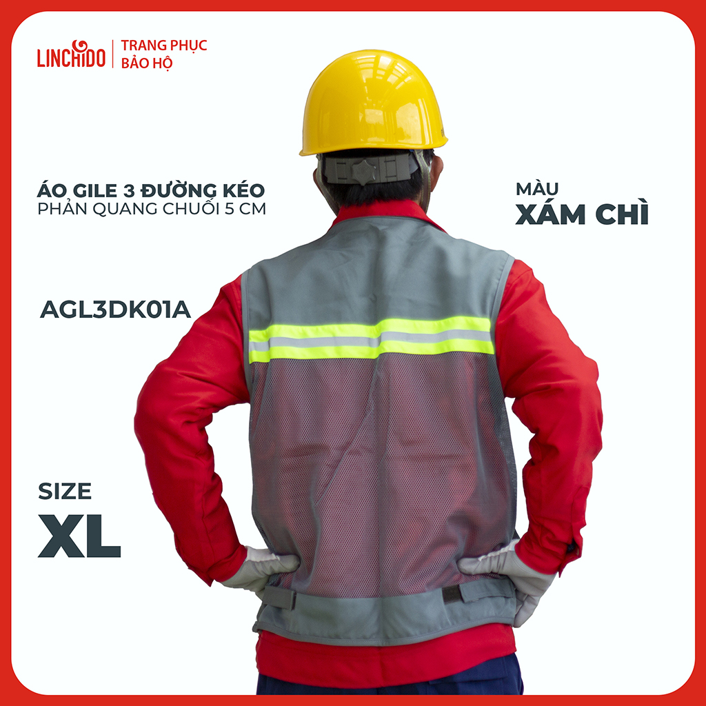 Áo Gile Kỹ Sư, Giám Sát Công Trình, Bảo Hộ Lao Động, 3 Đường Kéo, 6 Túi - Mã AGL3DK01A