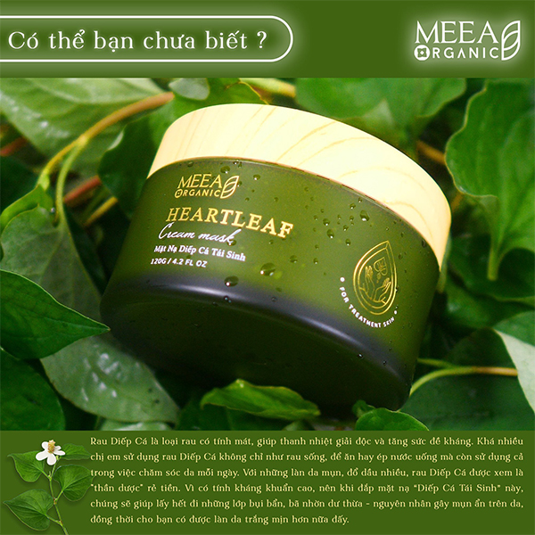 Mặt Nạ Diếp Cá Tái Sinh MeeA Organic 120g - Ngừa Mụn, Kháng Khuẩn, Trắng Da