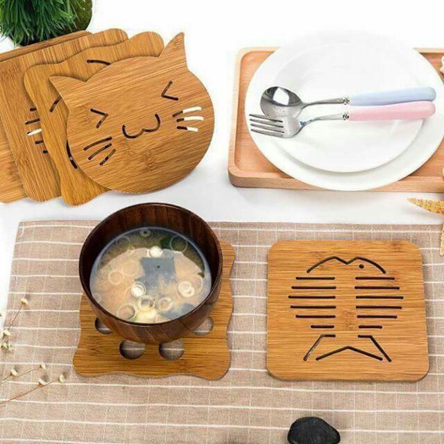 Miếng lót đế xoong nồi, chảo, chén bát bằng gõ - cách nhiệt rất tốt, chống trơn trượt hình siêu đáng yêu cute