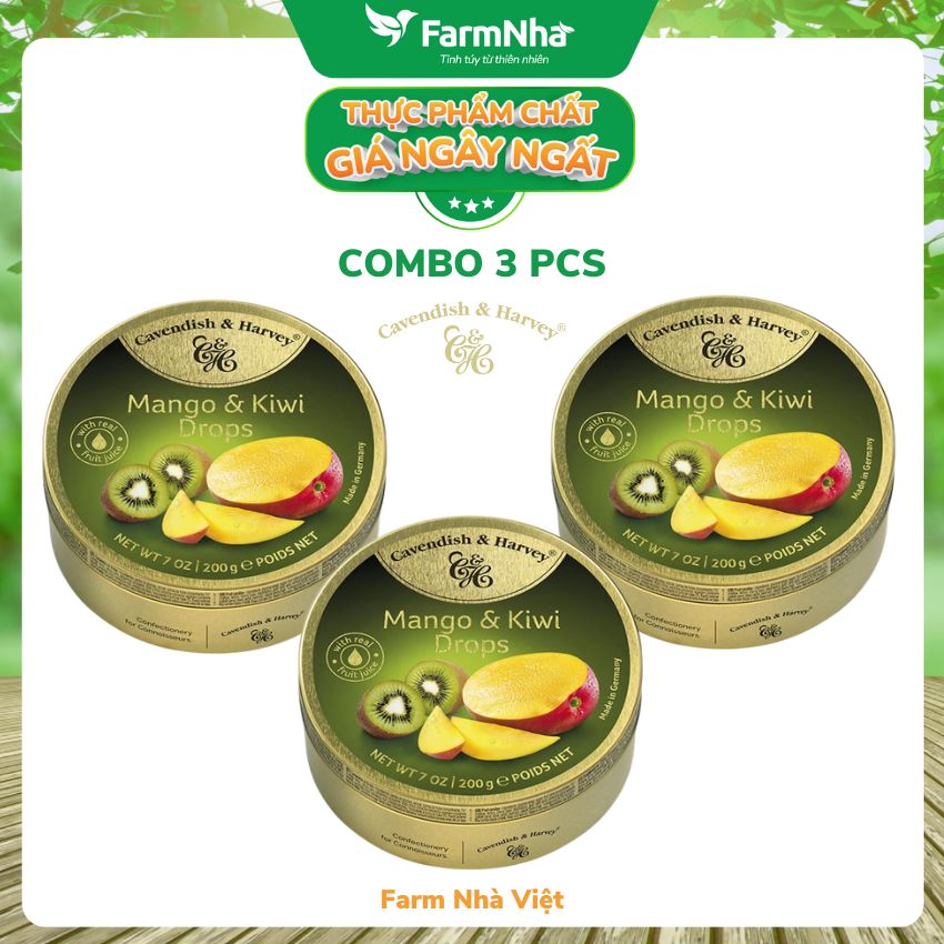 (Combo 3 hộp) Kẹo trái cây Cavendish & Harvey Vị Mango Kiwi 200g - Hương vị tuyệt vời từ Đức