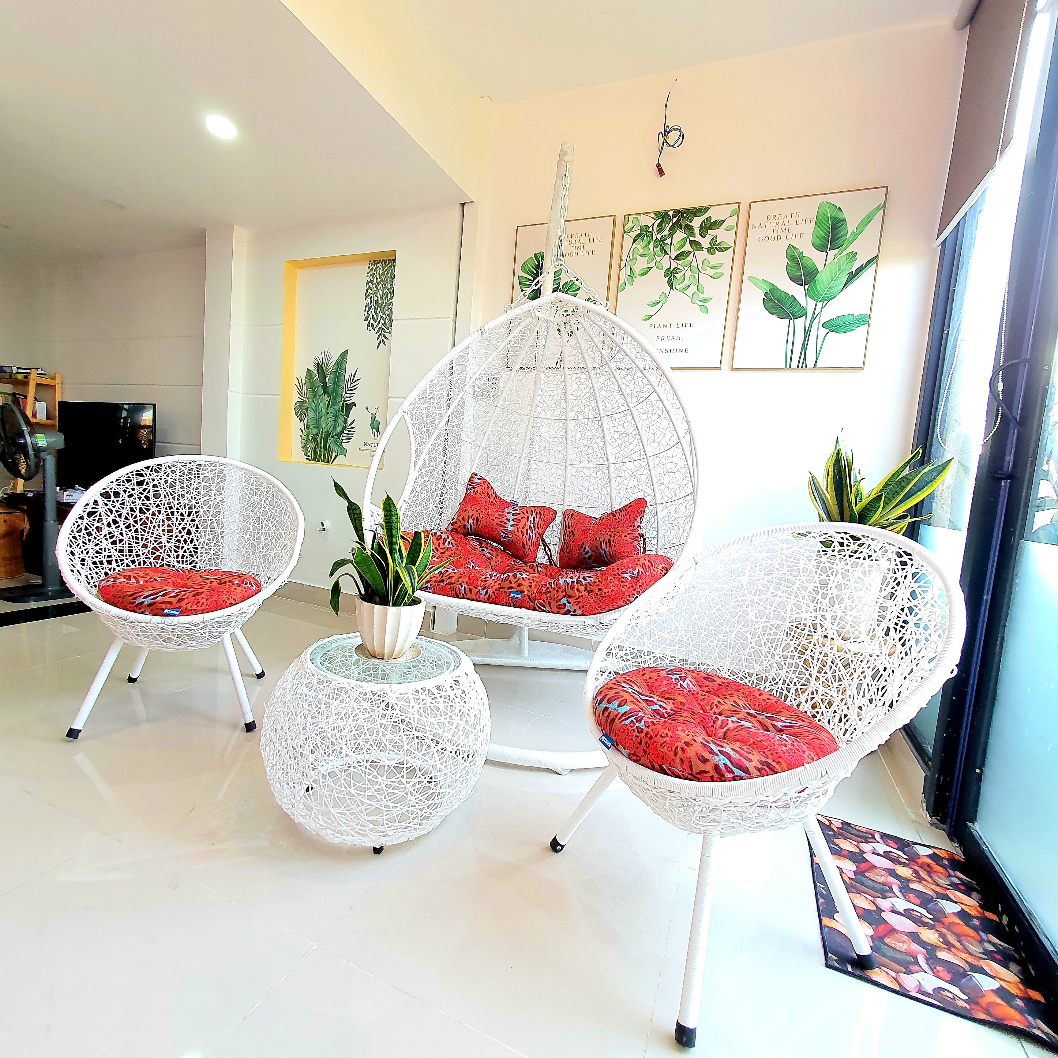 Bộ bàn ghế sân vườn kèm xích đu đôi