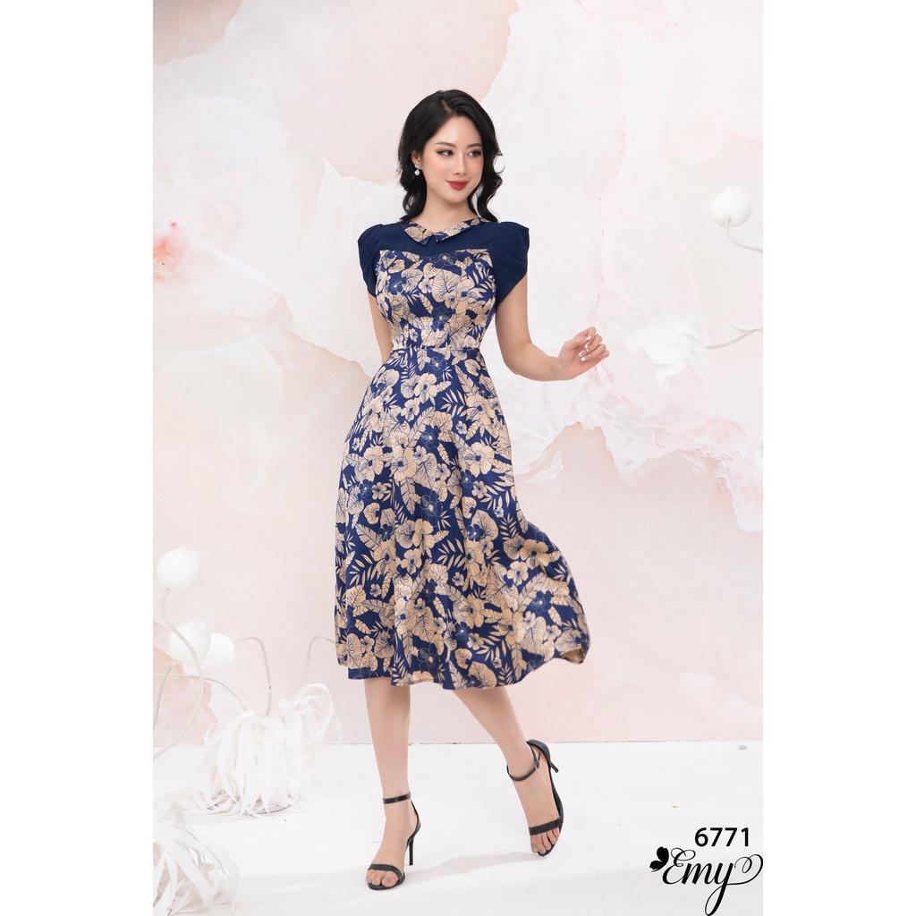 Đầm EMY EM6771 Xoè HT Lá Cổ V