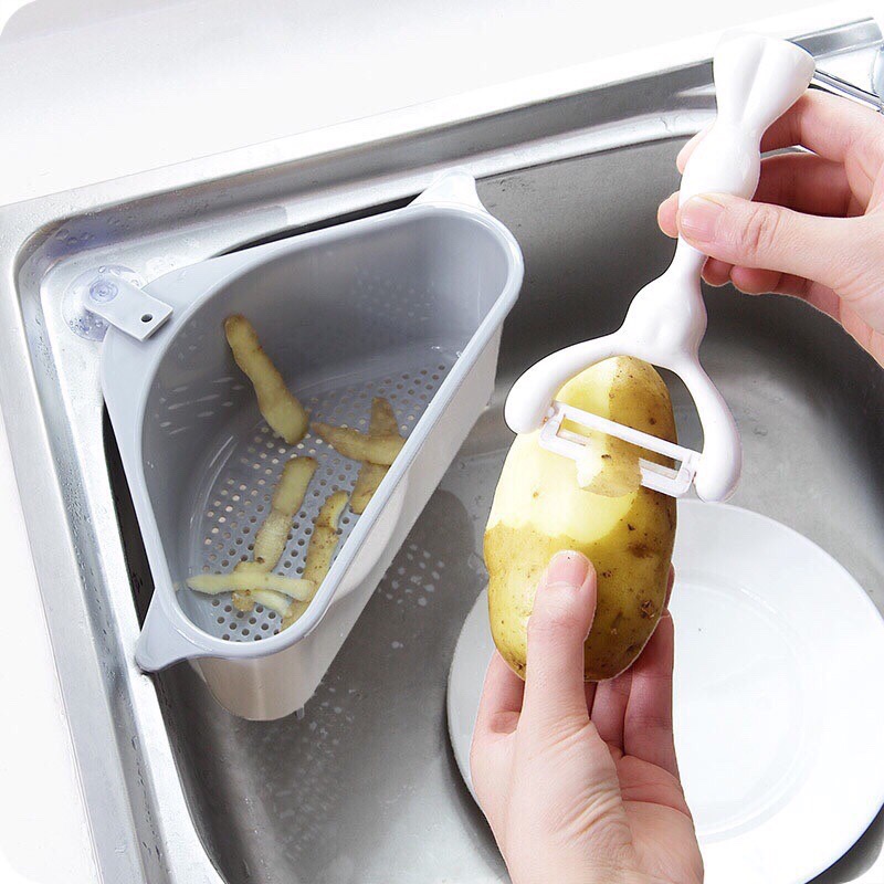 Giỏ lọc thoát nước đa năng treo bồn rửa bát, rổ đựng thực phẩm, dụng cụ rửa chén không cần khoan tường