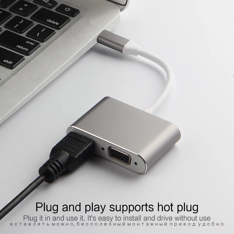 Hub usb Type C ra HDMI và VGA cho laptop, điện thoại, máy tính bảng Táo và các dòng Mac M1, M2