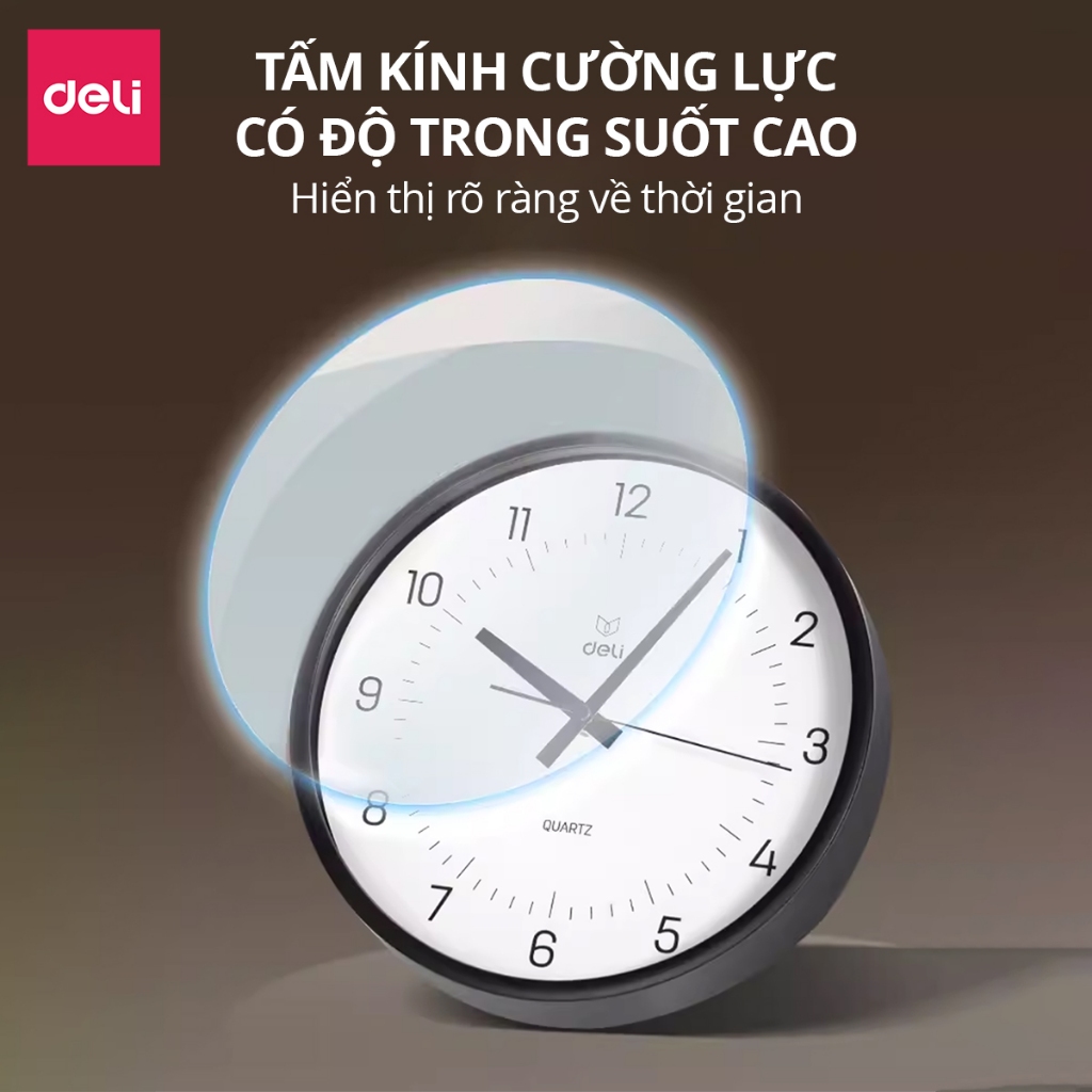 Đồng hồ treo tường kim trôi không ồn minimalist phong cách tối giản trang trí phòng khách Bảo hành 12 tháng Deli