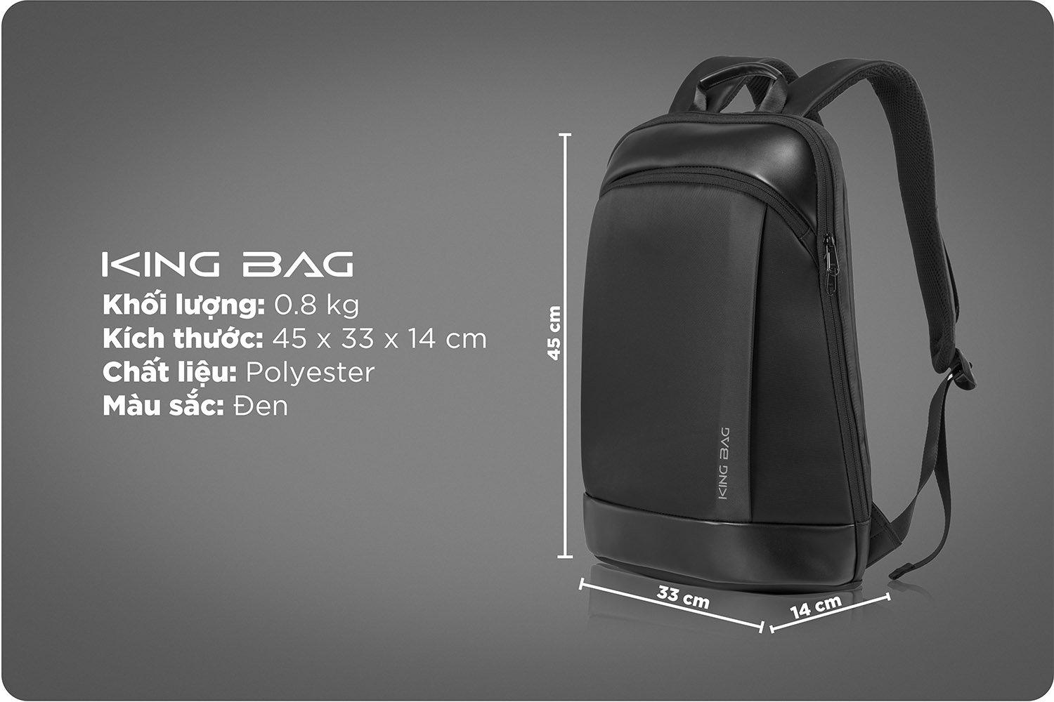 Balo laptop KINGBAG KRATOS 15” thời trang, mỏng nhẹ, bảo vệ CỘT SỐNG, trượt nước, ngăn chống trộm - Hàng chính hãng