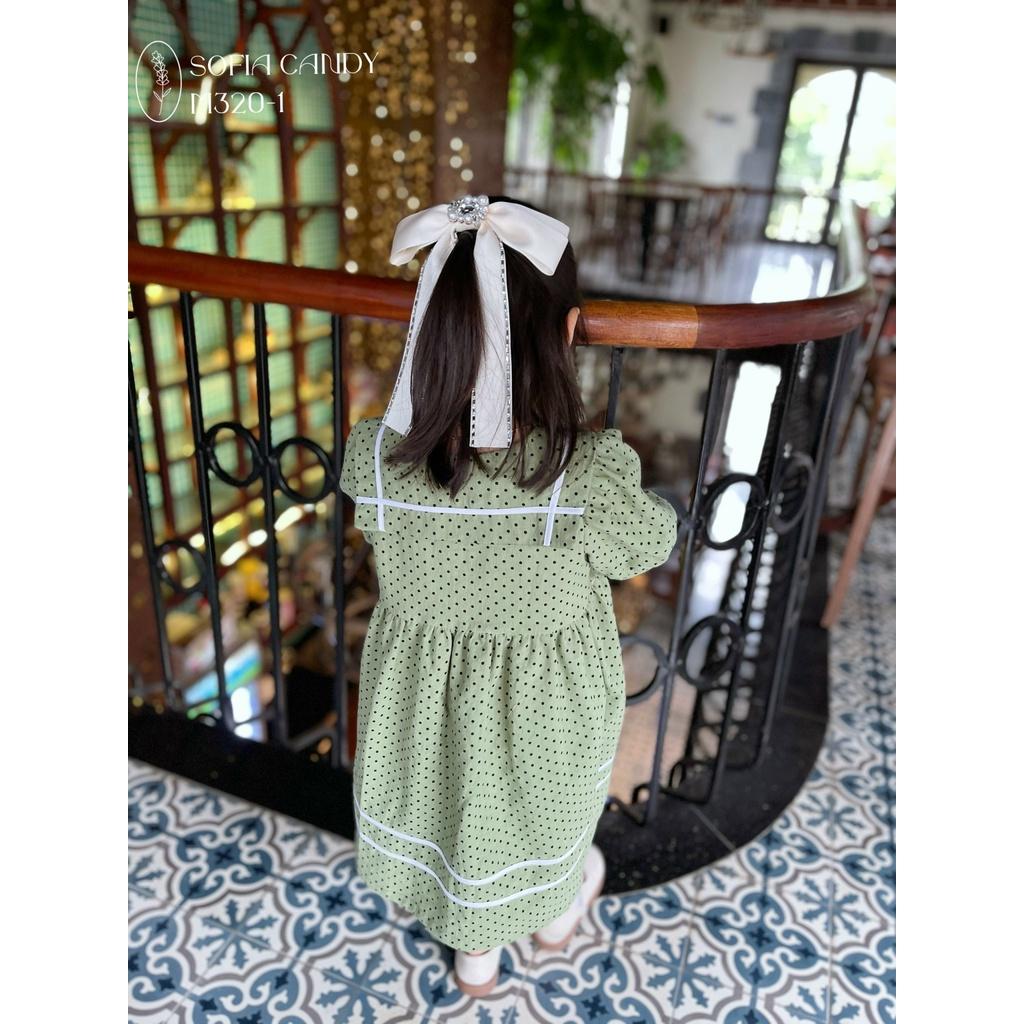 Váy Sofia xanh váy thủy thủ đầm bé gái babydoll chấm bi tay bồng