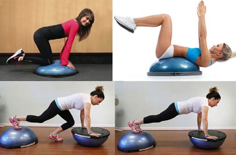 Bóng tập thăng bằng Bosu, bóng tập thể lực tích hợp thêm dây kéo thể lực đàn hồi hỗ trợ các bài tập gym, yoga an toàn