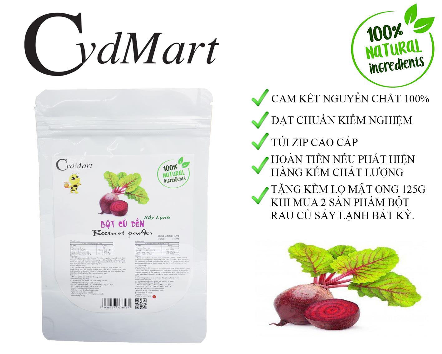 Bột Củ Dền Sấy Lạnh Cvdmart 100g - Cvdmart Beetroot Powder