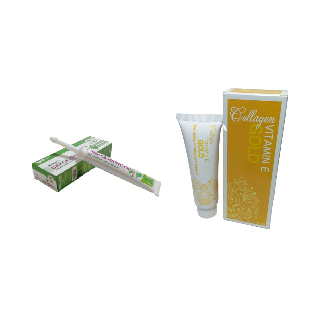 Collagen và Vitamin E Gold Bôi Dưỡng Da Ngăn Ngừa Lão Hóa Và Nếp Nhăn - tuýp 20g & Gel bôi trĩ DIẾP CÁ VƯƠNG PLUS giảm tình trạng đau rát giúp búi trĩ co lại tự nhiên - tuýp 10g