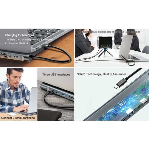 HUB chuyển đổi Baseus Enjoyment Series Type-C to PD/HDMI/VGA/RJ45/SD/USB*3 Notebook HUB Adapter Gray - Hàng Chính Hãng