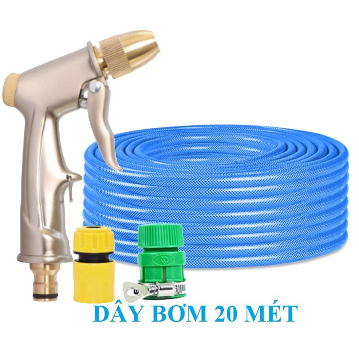 Bộ dây vòi xịt nước rửa xe, tưới cây . tăng áp 3 lần, loại 20m 206701-1 đầu đồng,cút,+ tặng đai