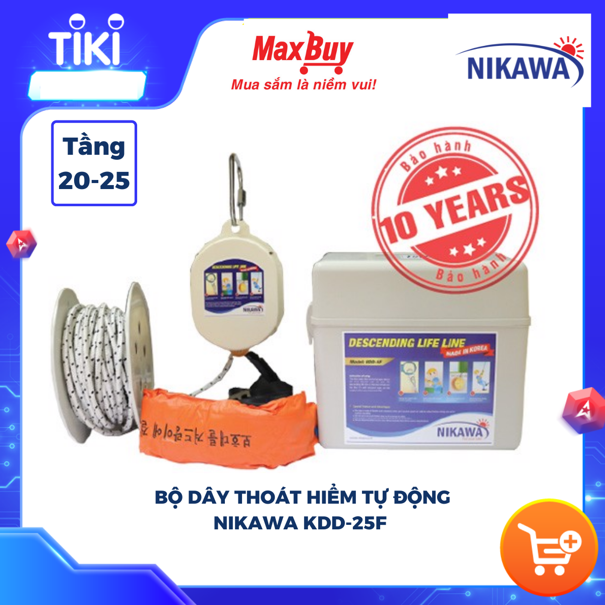 Bộ Dây Thoát Hiểm Tự Động NIKAWA Cho Nhà Cao Tầng KDD-25F - Bảo hành 10 năm - Hỗ trợ lắp đặt tận nơi, bảo dưỡng, Có Bảo Hiểm Bảo Minh 2 Tỷ Đồng
