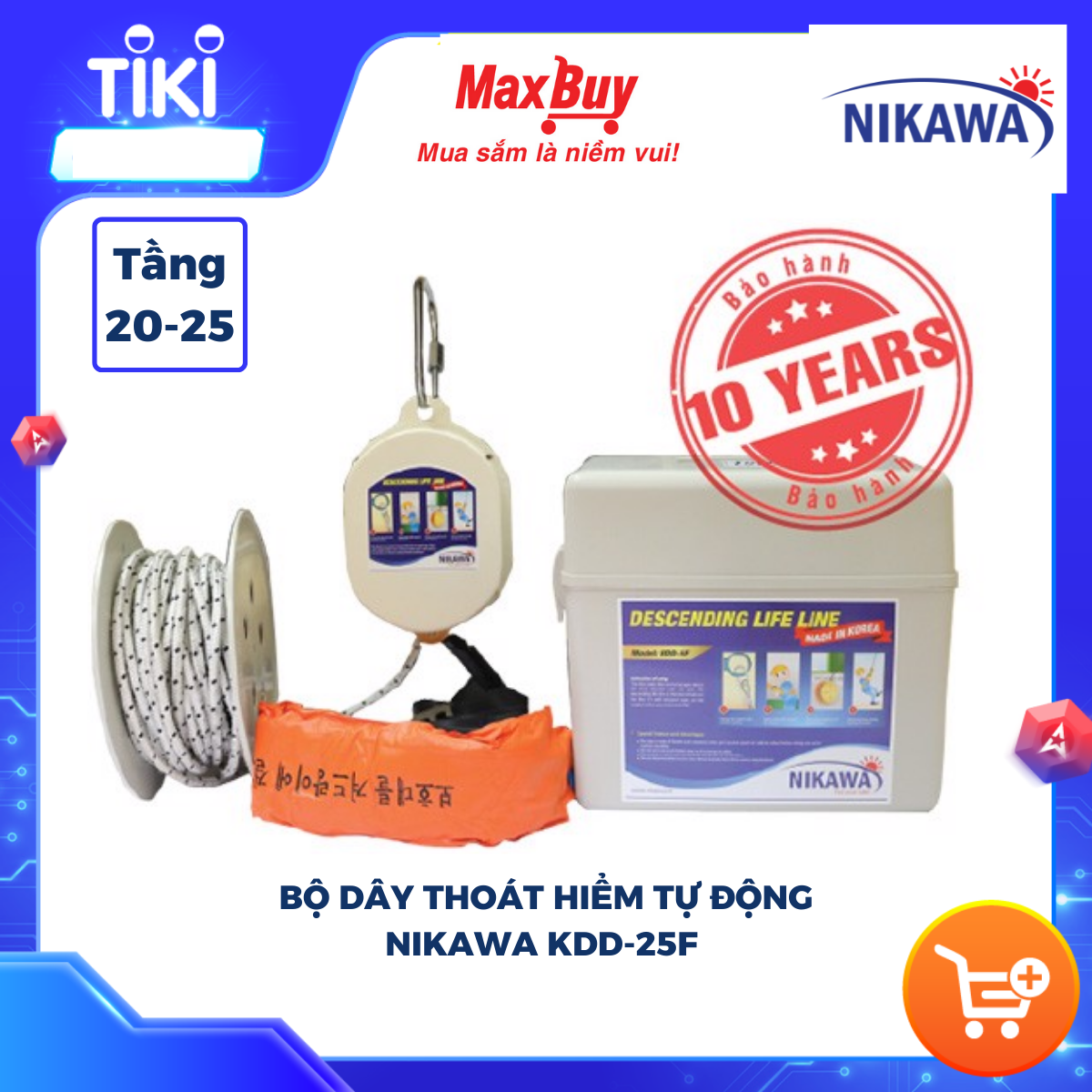 Bộ Dây Thoát Hiểm Tự Động NIKAWA Cho Nhà Cao Tầng KDD-25F (Tầng 25-27) - Bảo hành 10 năm - Hỗ trợ lắp đặt tận nơi, bảo dưỡng, Có Bảo Hiểm Bảo Minh 2 Tỷ Đồng