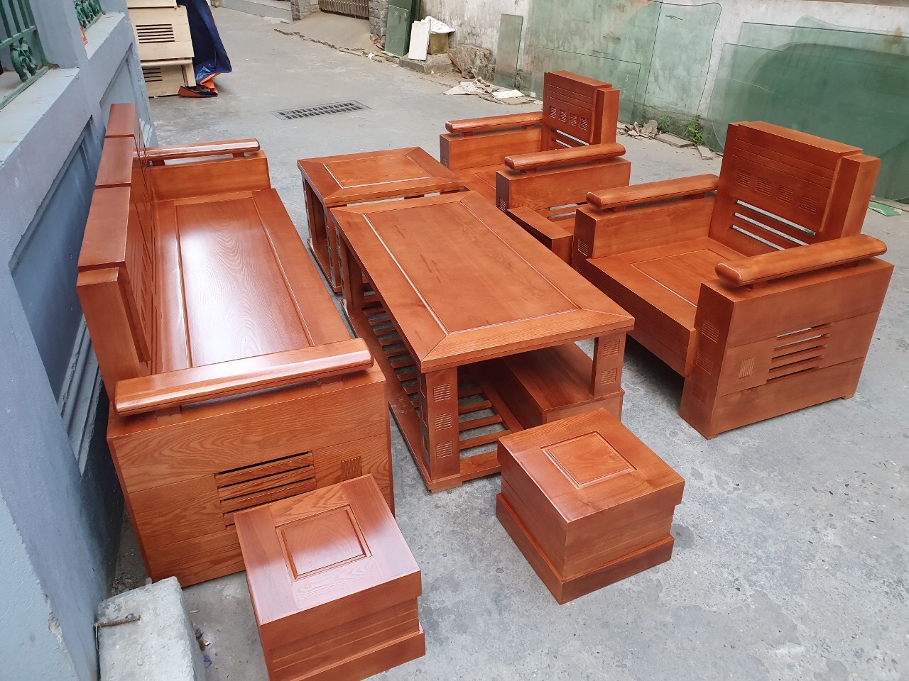 Bộ bàn ghế Sofa trứng đối gỗ sồi