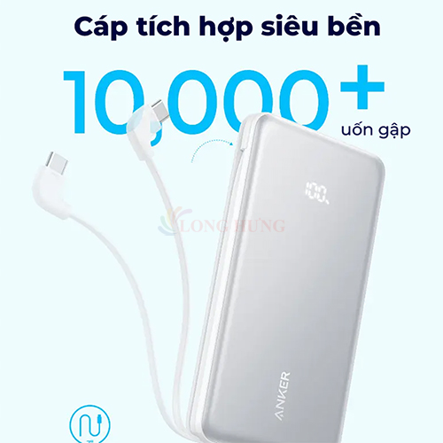 Sạc dự phòng Anker Zolo Power Bank Built-In 90° Cable 1USB 1Type-C 22.5W 10000mAh A110D - Hàng chính hãng