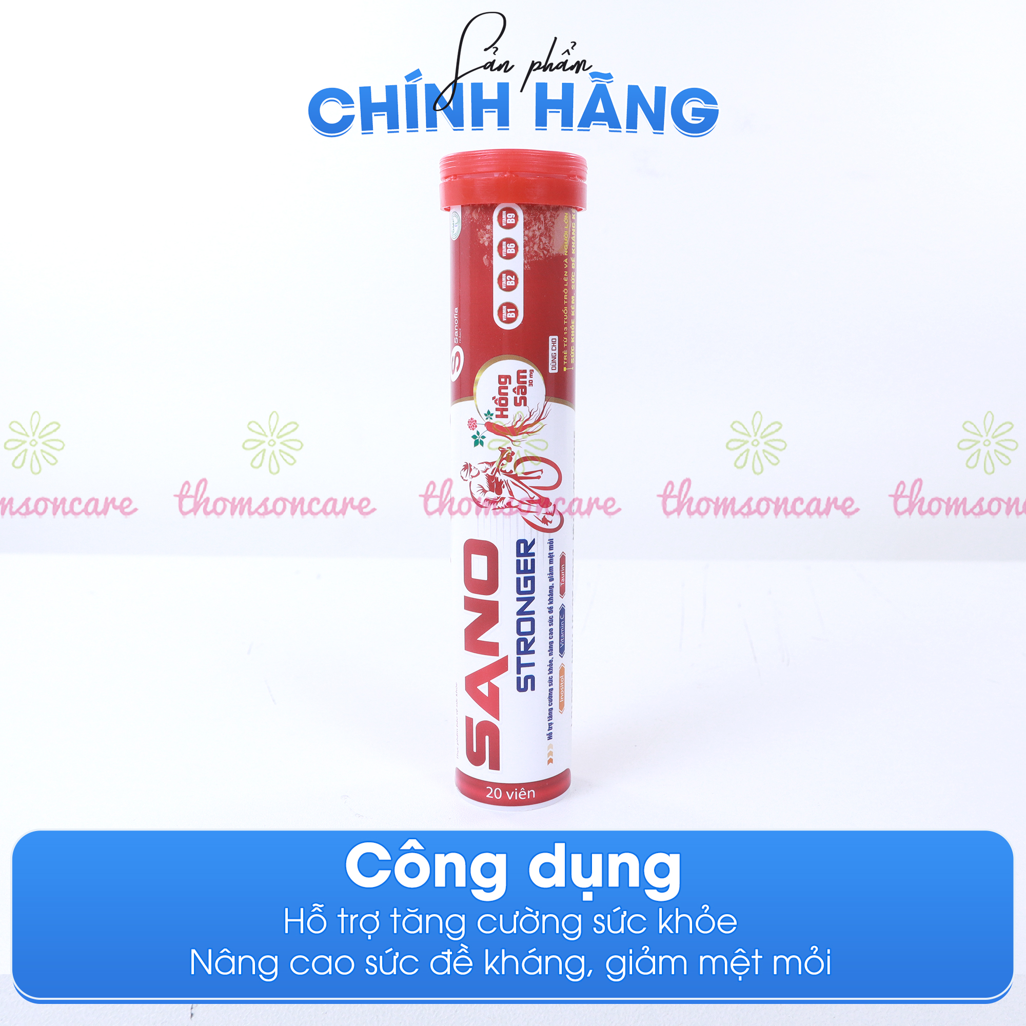 Viên sủi bổ sung vitamin C Sano Stronger Sanofia - giúp tăng cường sức khỏe, tăng đề kháng , giảm mệt mỏi từ hồng sâm - Tuýp 20 viên Thomsoncare