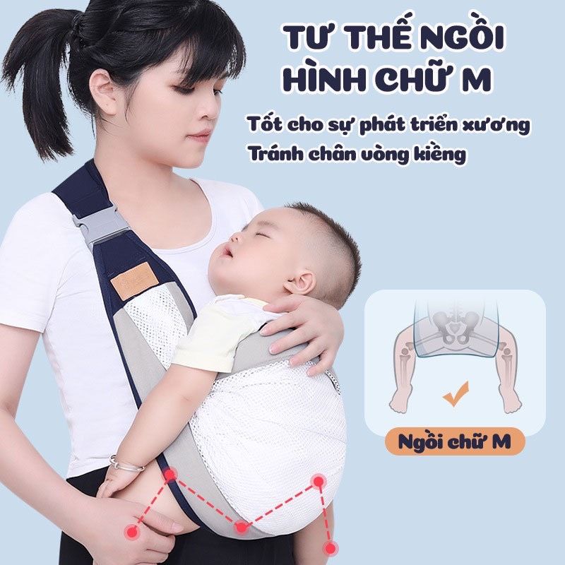 Địu Em Bé Sơ Sinh,Đai Cho Trẻ Em Cao Cấp - Đai Cho Trẻ Sơ Sinh 4 Vị Trí, Lưới thoáng khí - Có Chống gù lưng 0-4 Tuổi