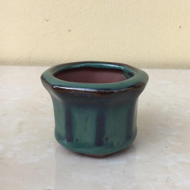 Chậu bonsai Lục giác loe siêu mini men hỏa biến gốm Bát tràng 1 size BM-52