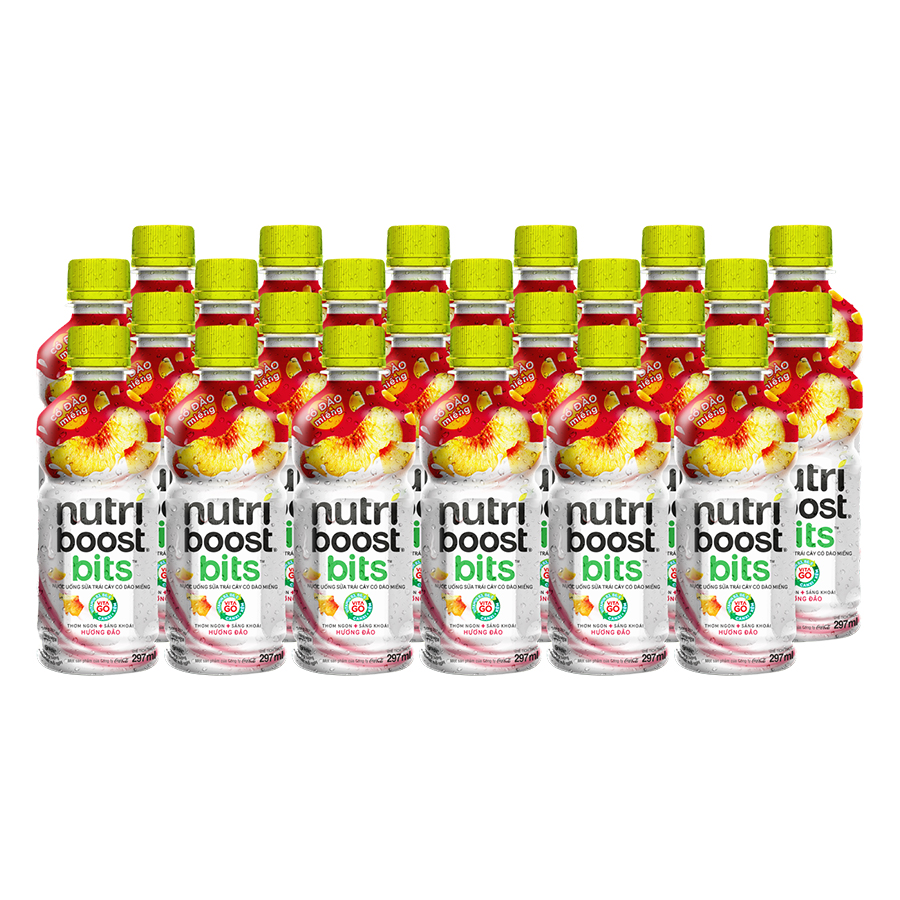 Thùng 24 chai sữa trái cây có đào miếng Nutriboost Bits 297ml