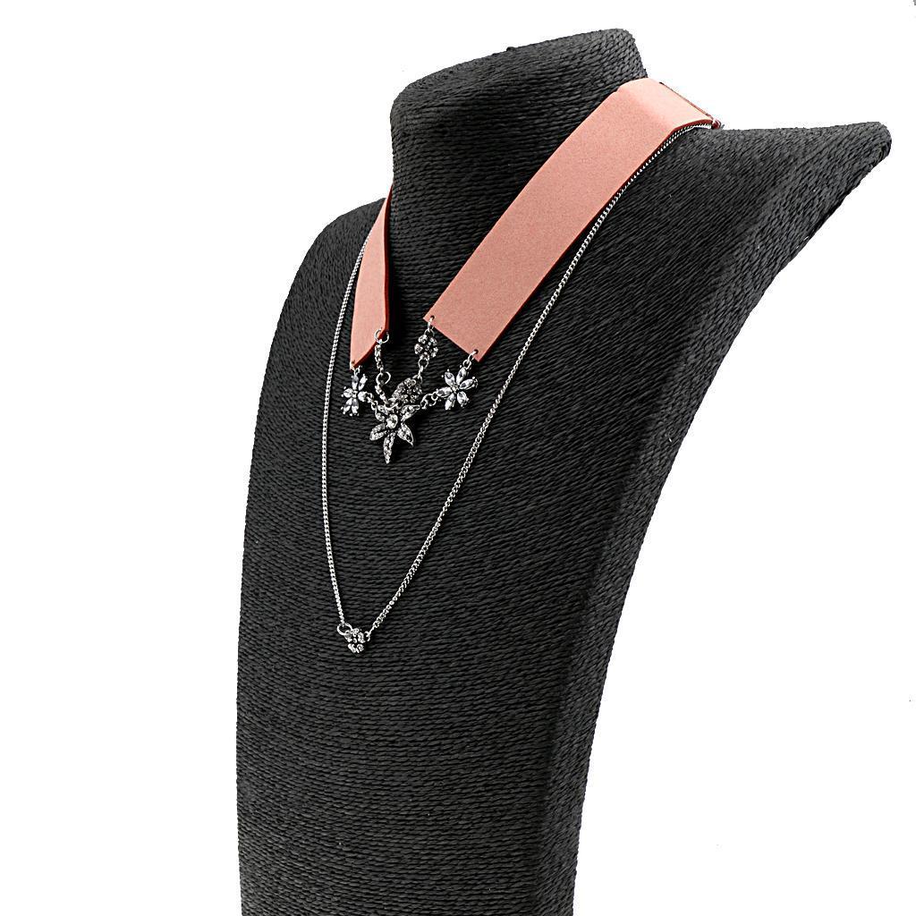 Women's Double Layers Crystal Rhinestone Flower Choker Chunky Necklace Pink