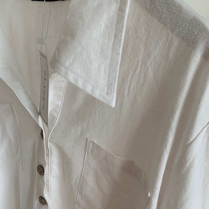 Áo sơ mi nữ dài tay form rộng trễ vai Linen thô Hàn cổ đức bổ trụ trẻ trung mềm mát