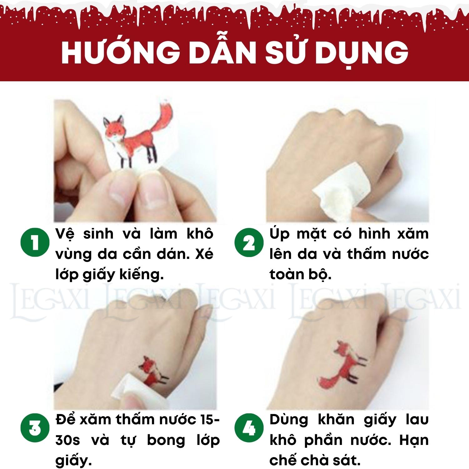 Xăm giả hình dán trang trí giáng sinh noel tuyết ông già nô en tuần lộc phát sáng dạ quang cây thông mistletoe cây thập tự Legaxi