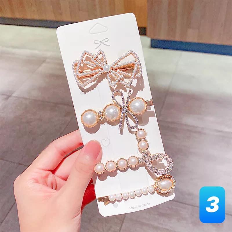 Set 5 chiếc Kẹp tóc Hàn Quốc gắn đá màu cực hot - 1 set 5 cái hình dáng khác nhau