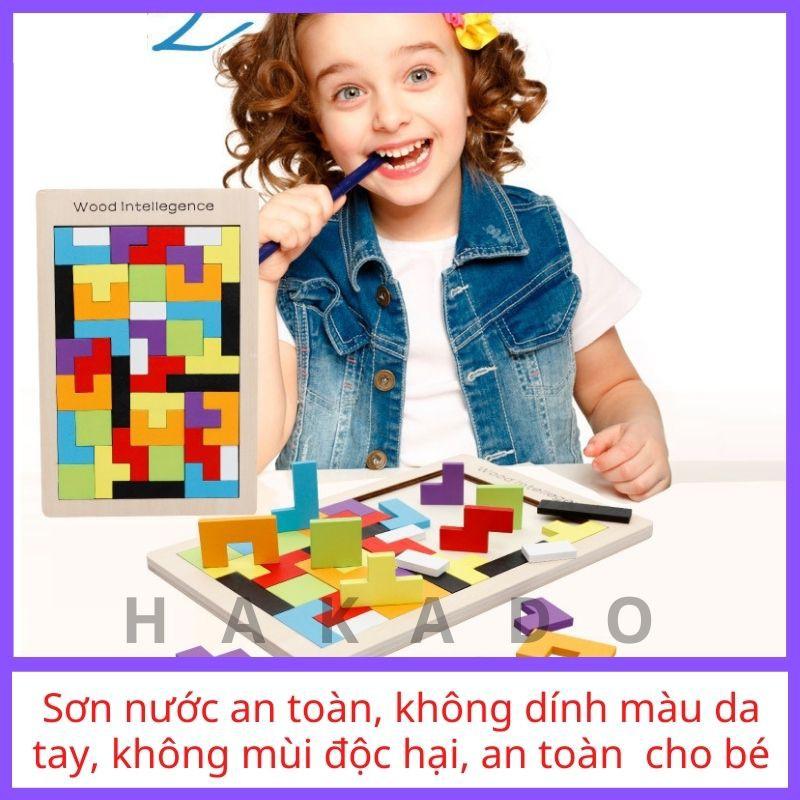 Đồ chơi gỗ xếp hình Montessori Tetris Cho Bé phát triển trí tuệ