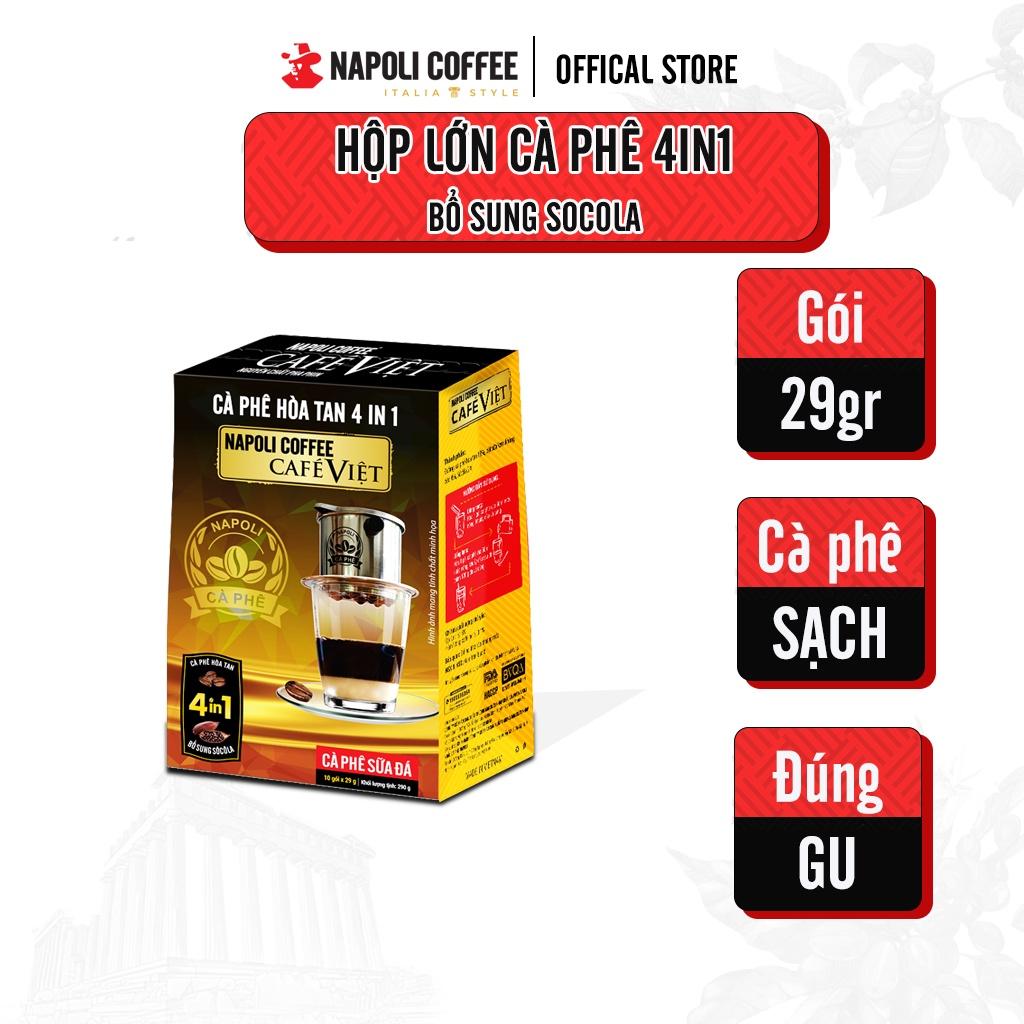 Cà Phê Sữa Đá Bổ Sung Socola Napoli Coffee (10 gói x 29g) - Cafe SẠCH, Hạt Robusta/Arabica Nguyên Chất