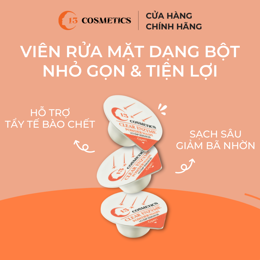 Viên Rửa Mặt Dạng Bột Ngừa Mụn, Tẩy Tế Bào Chết Công Nghệ Enzyme C13 Cosmetics Thu Trang Enzyme Powder Wash Hộp 30 Viên