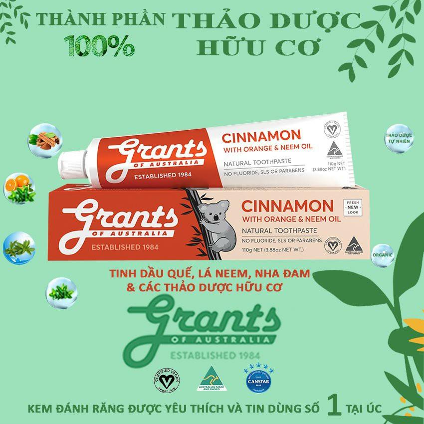 SET 2 Kem Đánh Răng Thảo Dược [NUỐT ĐƯỢC] Quế Tự Nhiên Grants của ÚC, 110g, Hữu Cơ, Bổ Sung Canxi Và Khoáng Chất, Sạch Mảng Bám, Thơm Miệng, An Toàn