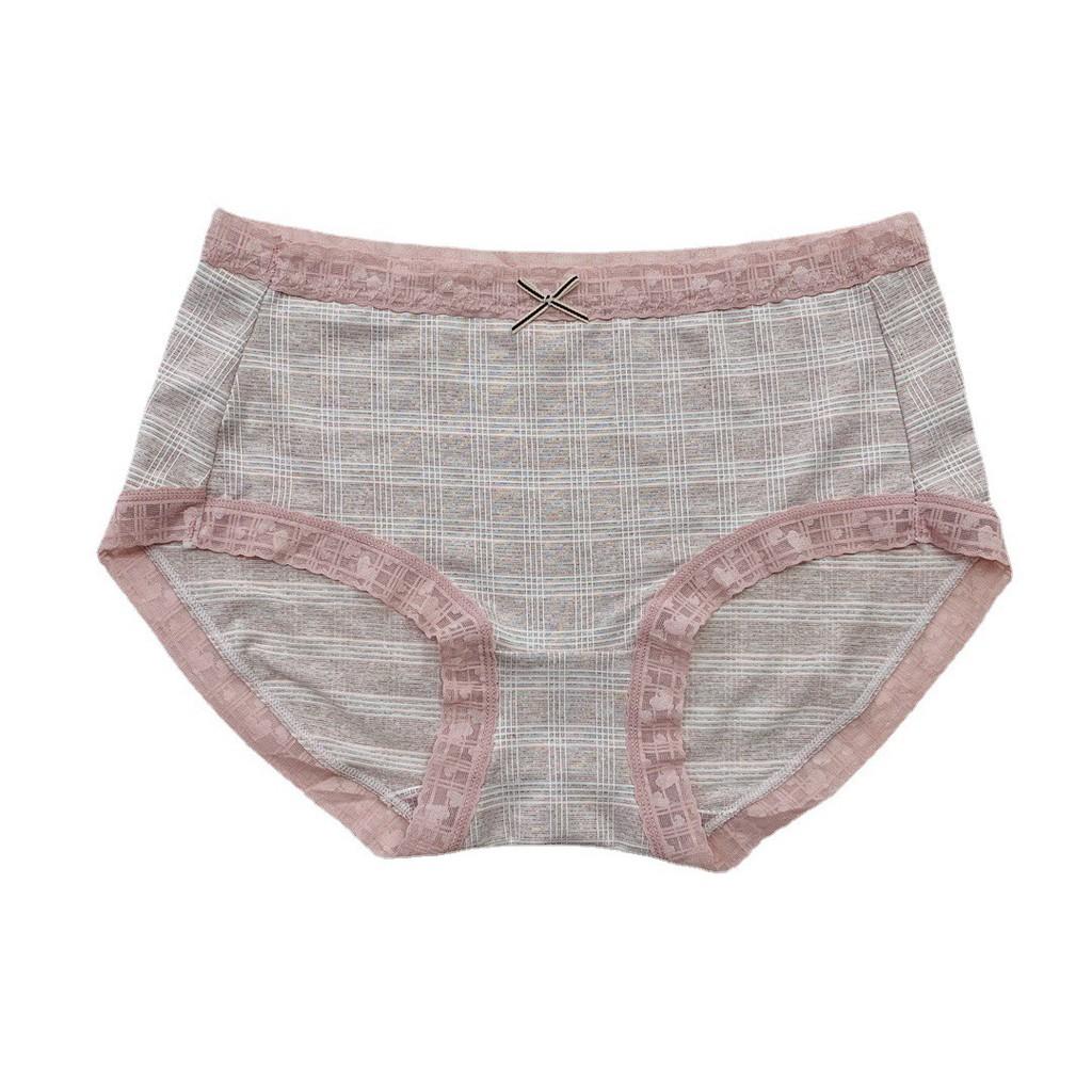 Quần lót cotton co giãn viền ren kẻ ngang đính nơ mềm mịn thoáng mát