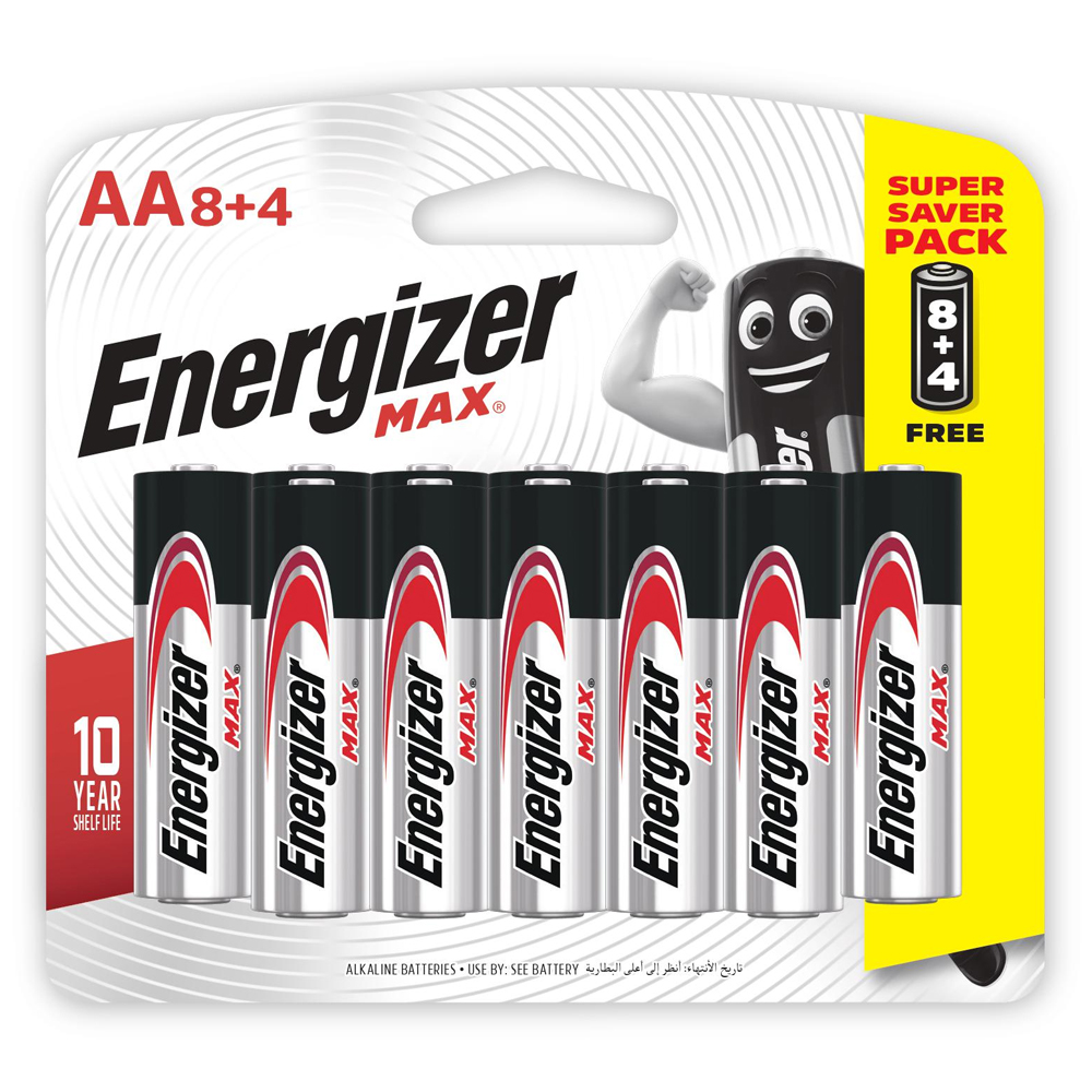 Pin Max 8 + 4 Viên Energizer E91 BP8+4 AA