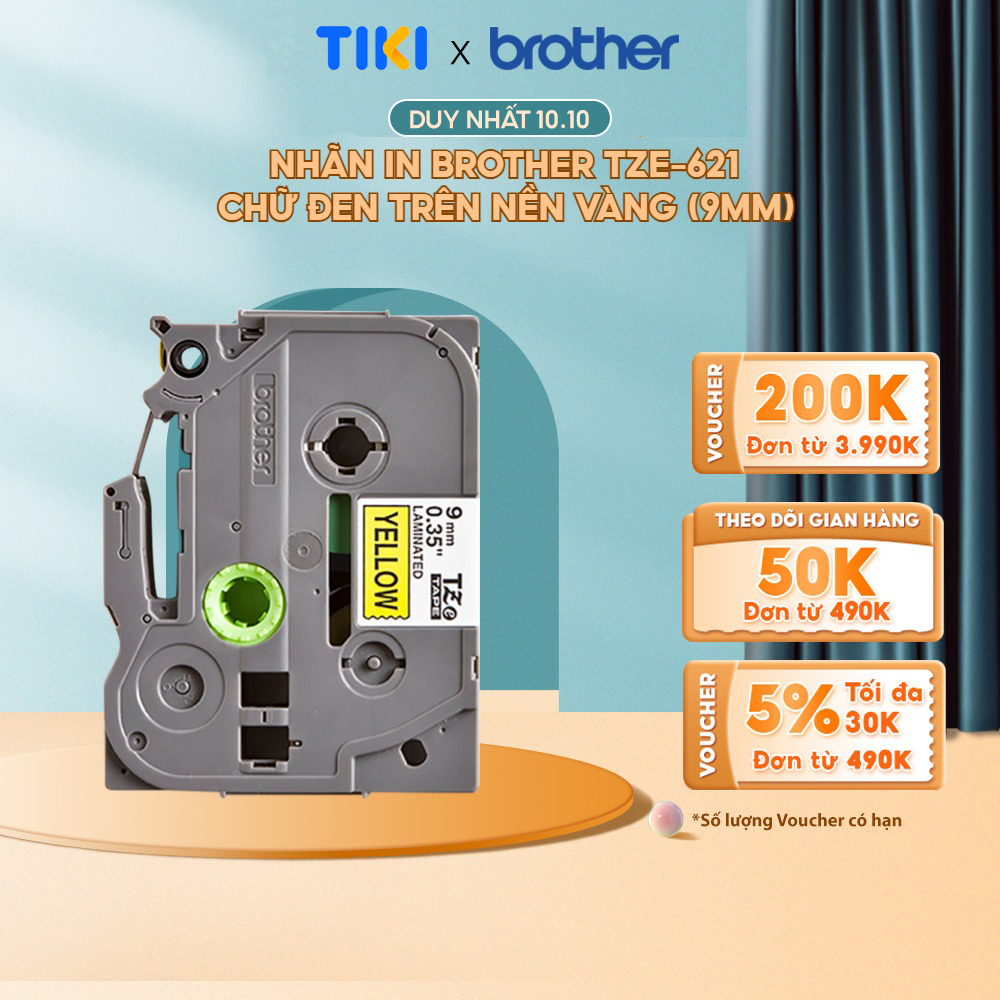 Nhãn In Tiêu Chuẩn TZE Brother Tze-621 Chữ Đen Trên Nền Vàng  - Hàng chính hãng