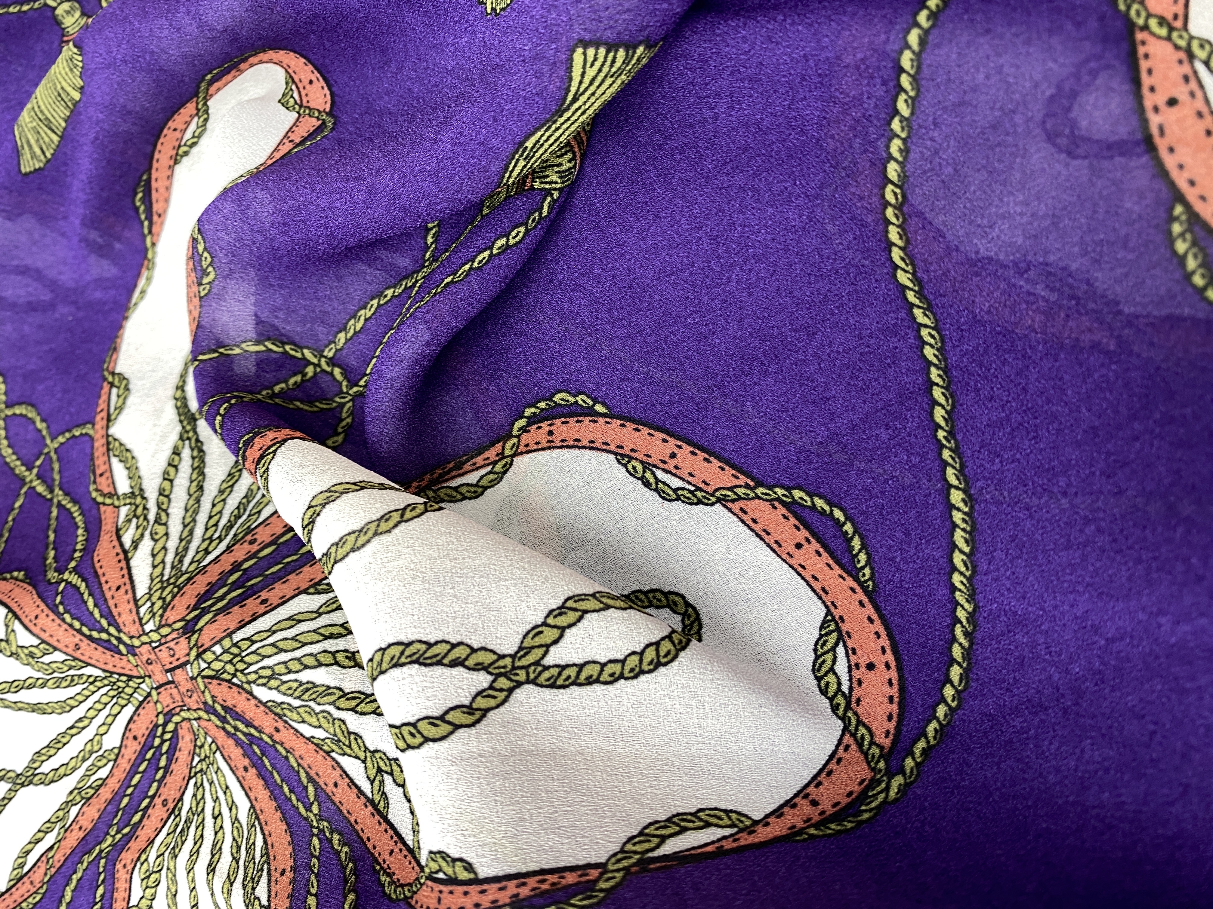 Vải voan Chiffon hoa vàng nền tím may áo dài đầm áo kiểu Hàn MS 1222
